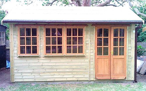 A Warwick Buildings Summer Room which features Georgian Style Double Doors & Windows. All Warwick Buildings can be pre-treated in a Protek Wood Treatment Colour prior to delivery. Visit
www.shedcare.co.uk to view the latest Protek Treatment and Colour Ranges